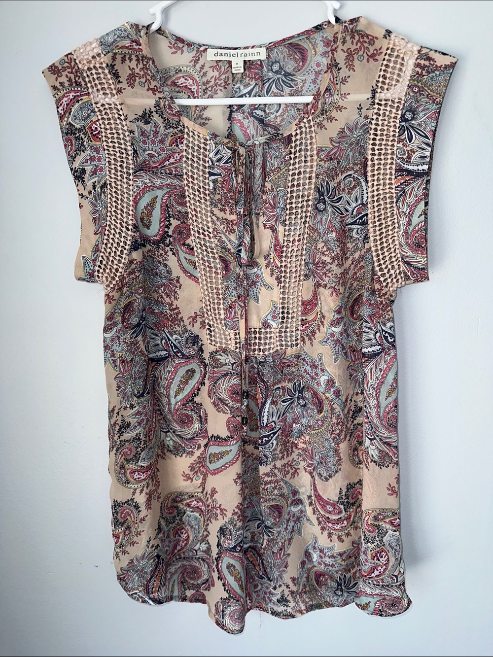 Daniel Rainn Paisley Sheer Tie-Neck Blouse in Pink and Blue